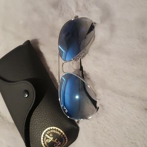 Rayban Women's Silver Aviator with Blue Polarized Lenses